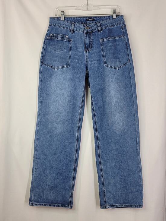 Flamingals Denim - FLAMINGALS Wide Leg High Waist Front Patch Pockets Stretch Denim Jeans Size L